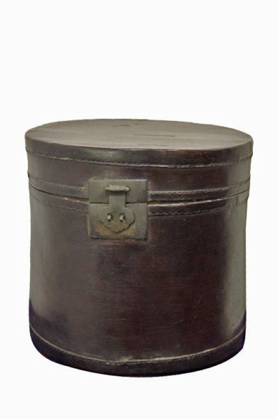 Antique Chinese Black Leather Hat Box