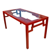 Custom-made Teak Chinese Sacred Geometry Design Table with Glass Top