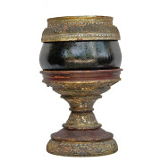 Burmese Metal Offering Bowl on a Bamboo Lacquered Stand