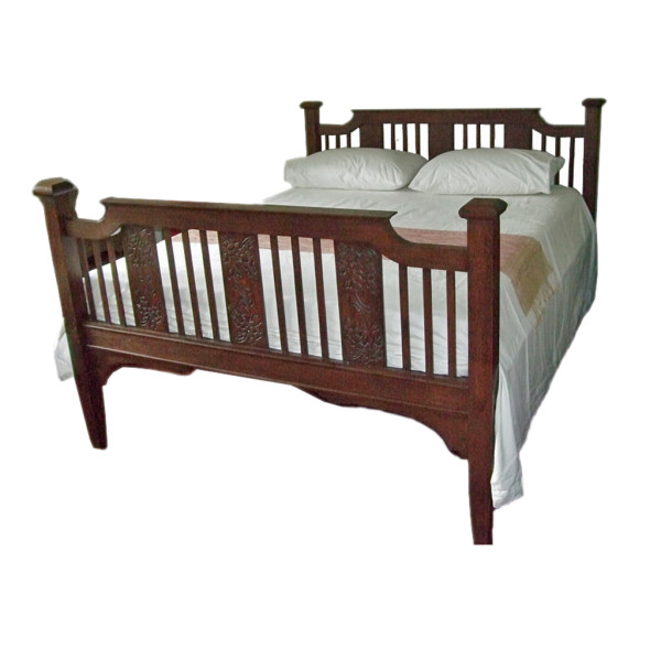 Burmese Colonial Carved Teak Queen-size Bed