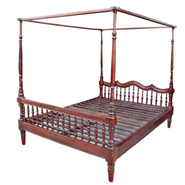 Antique Colonial Burmese Four-Poster Teak Bed