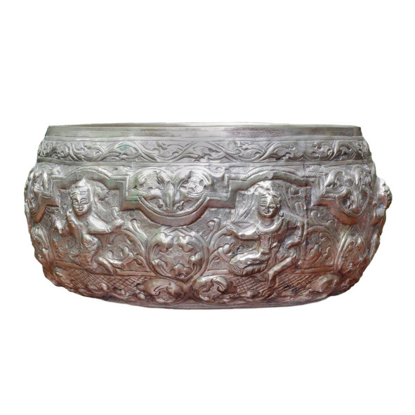 Thai Repoussé Silver Bowl Depicting Angelic Figures