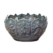 Silver Repoussé Bowl with Nine Female Deities in Various Poses