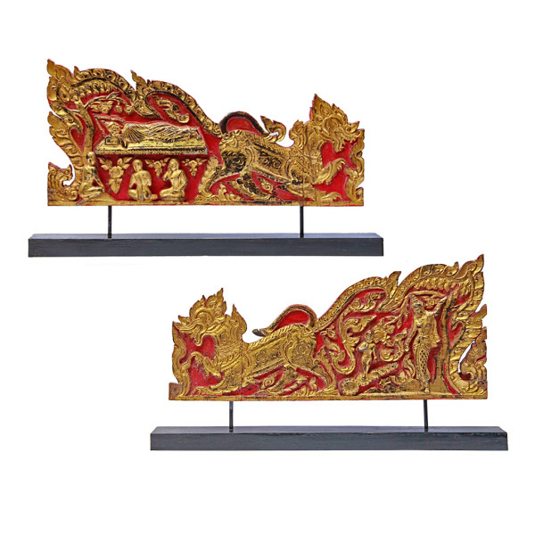 Rare Pair of Antique Thai Monk's Gilded Throne Side Panels