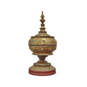 Small Burmese Gilded Relief ("thayo") with Glass Inlay Offering Vessel