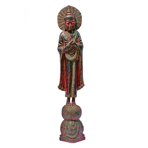 Burmese Haloed Buddha in Teaching Mudra Standing atop a Globe