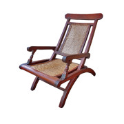 Colonial Burmese Teak and Rattan Folding Campaign Chair