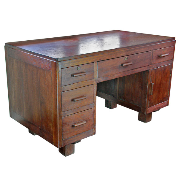 Large Burmese Colonial-era Art-Deco Teak Desk