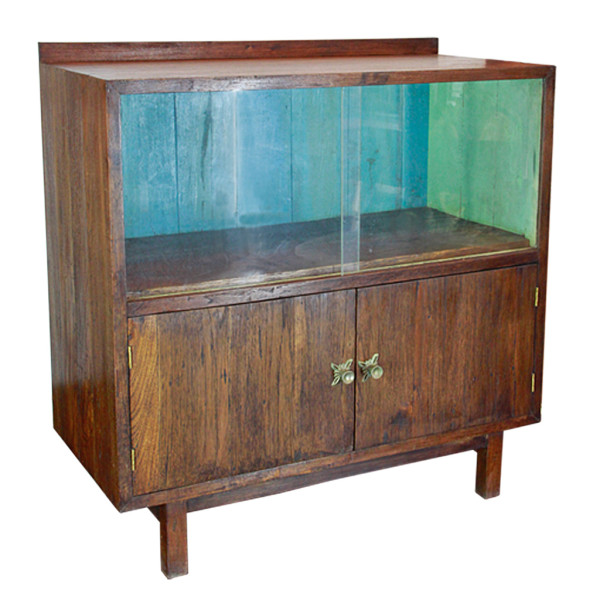 Thai "Retro" Teak Sideboard with Sliding Glass and Blue Paint