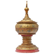 Large Mandalay Gilded Lacquered with Glass Inlay Offering Vessel