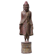 Mandalay Teak Standing Buddha on Lotus with Hands at Side