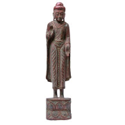 Burmese Lacquered Teak Buddha in Abhaya-vara Mudra Standing on Lotus