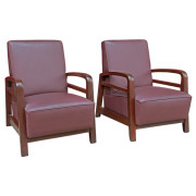 Burmese Leather and Teak Art-Deco Club Chair