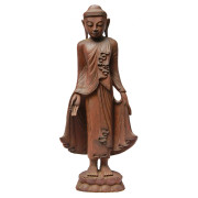 Large Burmese Teak Buddha Standing Upon Lotus in Bestowing Teachings Mudra