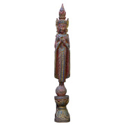 Crowned Burmese Buddha Standing atop Lotus and Globe in Teaching Mudra