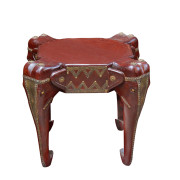 Indian Wood and Brass Elephant Stool/Side-table
