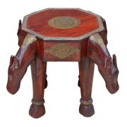 Indian Hard Wood and Brass Stool/Side-table with Horse Motif