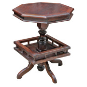 Colonial Octagonal Pedestal Teak Table with Custom Bottom Shelf