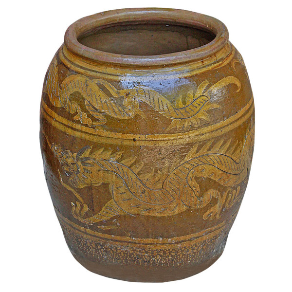 Old Ratchaburi Ceramic Water Jar or "Dragon Pot" with Maker's Stamp