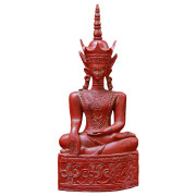 Burmese Lacquered Teak Buddha Sitting in Bhumisparsha (Mother Earth-as-Witness) Pose