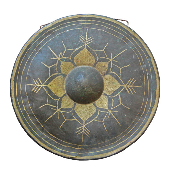 Thai Brass Gong with Gold Painted Lotus Flower
