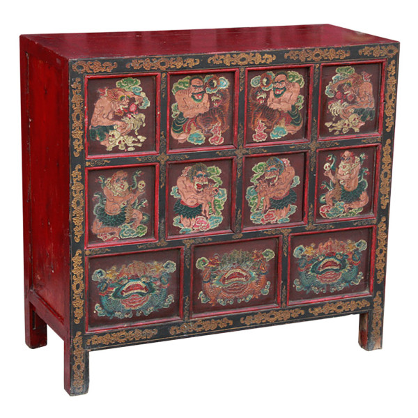 Antique Tibetan Scripture Meditation Chest depicting Wrathful Demon