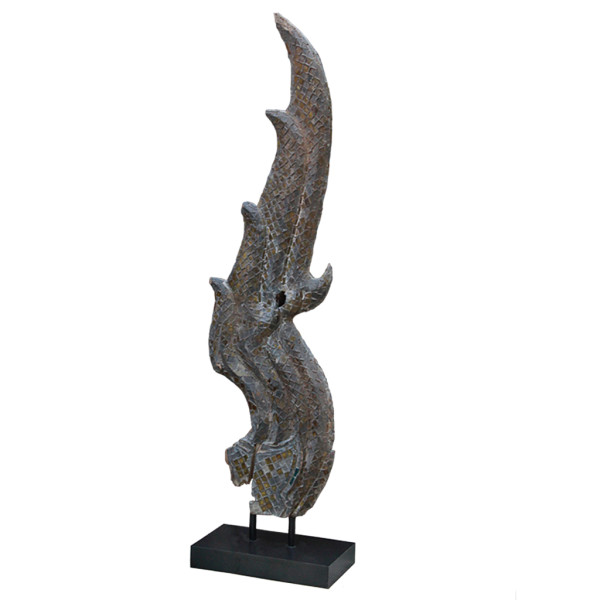 Pair of Antique Thai Chofah (Temple Finials) Embellished with Cut Golden Glass on Stands