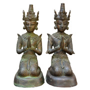 Pair of Burmese Bronze Angel Attendants in Anjali Mudra