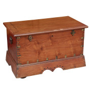 Large Antique Burmese Traveling Teak Chest on Wheels with Brass Fittings
