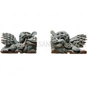 A Pair of Late Qing Dynasty Carved Sprucewood Guardian Lions (Foo Dogs) Covered with Stucco