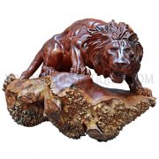 Burmese Burl-wood Carving of Attacking Lion