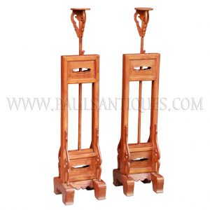 Pair of Chinese Elm Adjustable Height Candle Stands