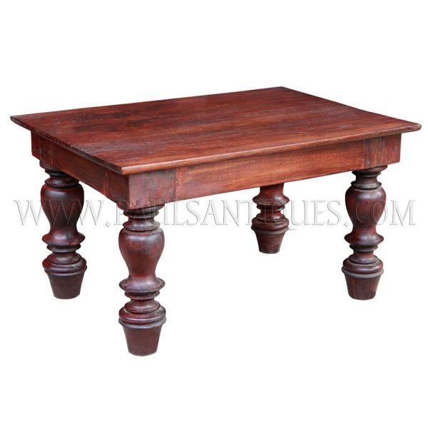 Burmese Colonial Teak Low Side Table with Large Turned Legs