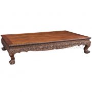 Rare Antique Thai Daybed with Claw and Ball Foot “Kha Muu” Legs Carved with Foliage Fauna Detail
