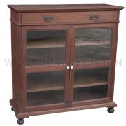 Burmese Colonial Teak Single-drawer Sideboard with Glass Doors and Bun Feet