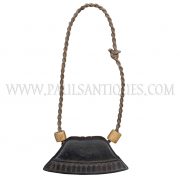 Old Cambodian Teak Carved Cow Bell On Natural Rope