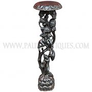 Burmese Teak Plant Stand Carved with Angel in Mythical Forest
