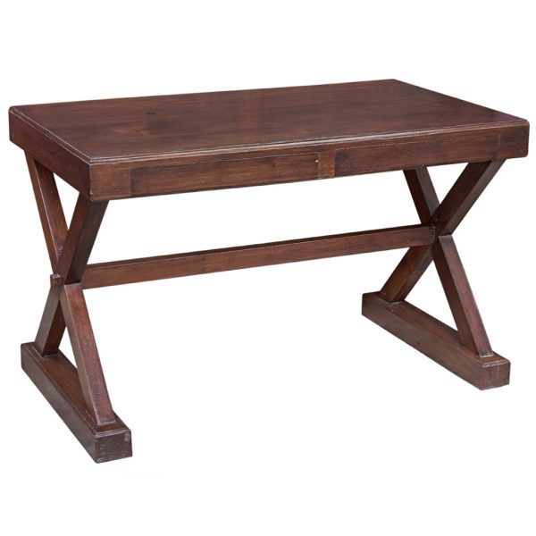 Solid Teak Table with Drawer and Crossed Legs