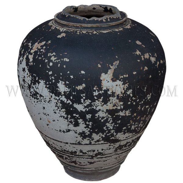 Late Angkor Period Khmer Light Brown Glazed Ceramic Jar with Broken off Neck