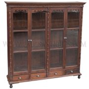 Rare Antique Thai Teak Display Cabinet with Drawers and Glass Doors