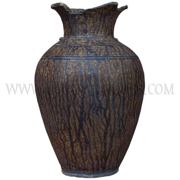 Late Angkor Period Khmer Light Brown Glazed Ceramic Jar Partially Broken Lip