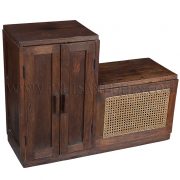 Colonial-era Burmese Teak and Rattan Art-Deco Shoe Cabinet/Hamper/Bench
