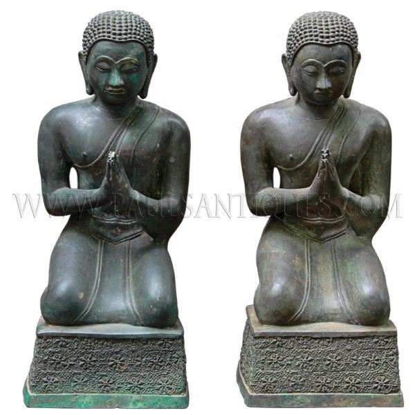Thai Bronze Pair of Praying Monks