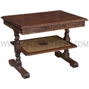 Indonesian Carved Teak and Sun-burst Pattern Rattan Coffee Table