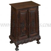 Thai Teak Lanna-style Carved Scripture Chest/Cabinet with "Kha Mu" (Outward Turning) Legs
