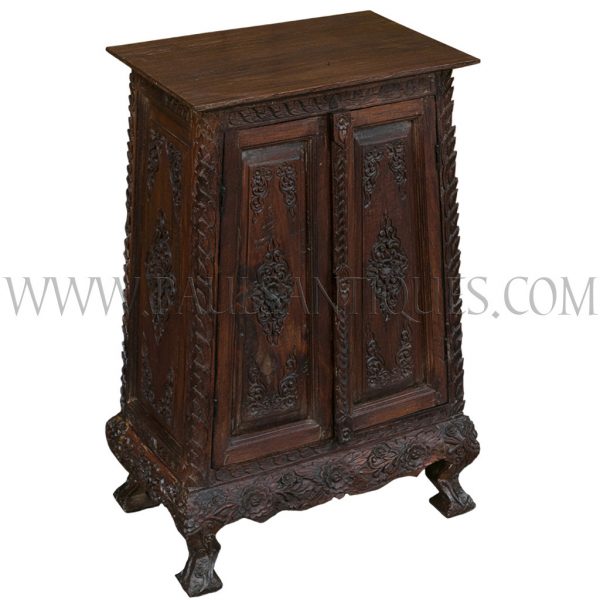 Thai Teak Lanna-style Carved Scripture Chest/Cabinet with "Kha Mu" (Outward Turning) Legs