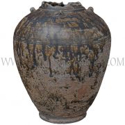 Late Angkor Period Khmer Light Brown Glazed Ceramic Jar with Lip Broken Off Unearthed in Thailand