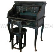 Chinese Roll-top Secretaire Desk with Cabriole Legs and Butterfly Brass Hinges Not Including Chair