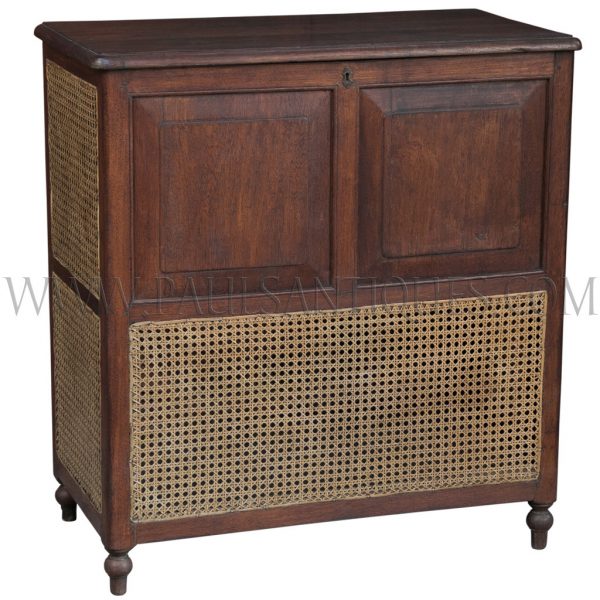 Tall Colonial Burmese Teak and Rattan Clothes Hamper