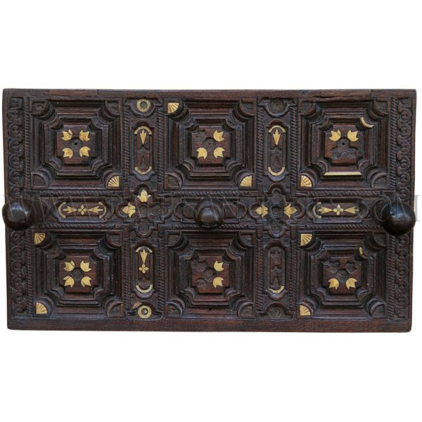 Indian Carved Wooden Coat Rack with Decorative Inlay